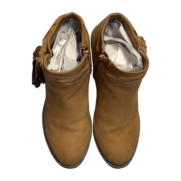 Time and Tru Women's Boots Sz 10 Brown Suede Heeled Side Zip Fringe Ankle Boots - Picture 4 of 10